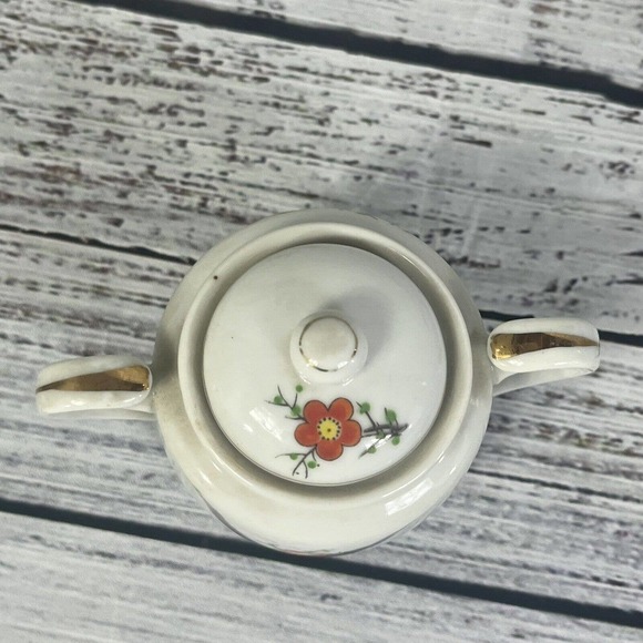 Vintage Hall's Orange Poppy Sugar Bowl & Lid Porcelain with Gold Trim - Picture 12 of 12
